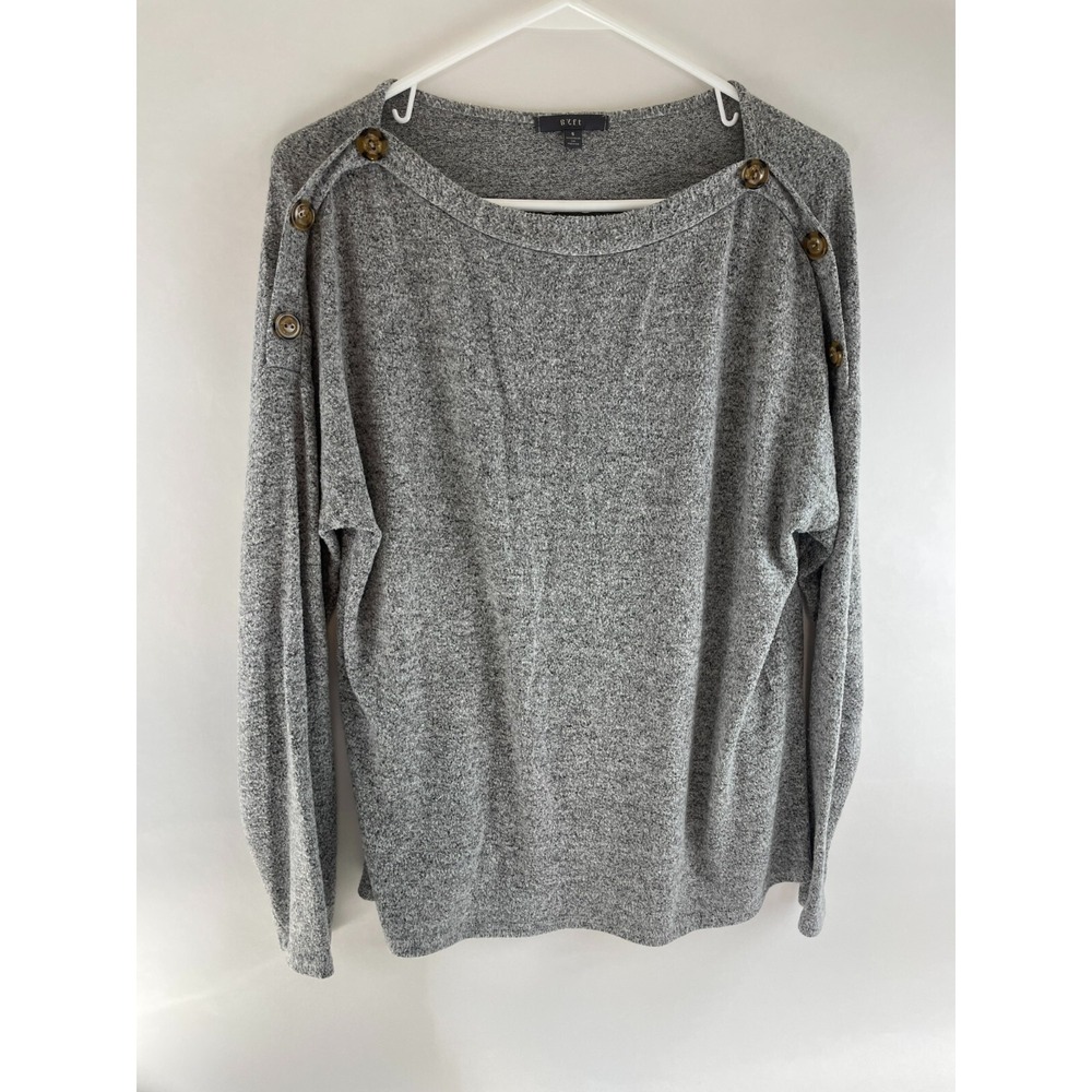 gyft Sweater Women's Size Small Gray Noise Pullover Button Shoulder Long Sleeve